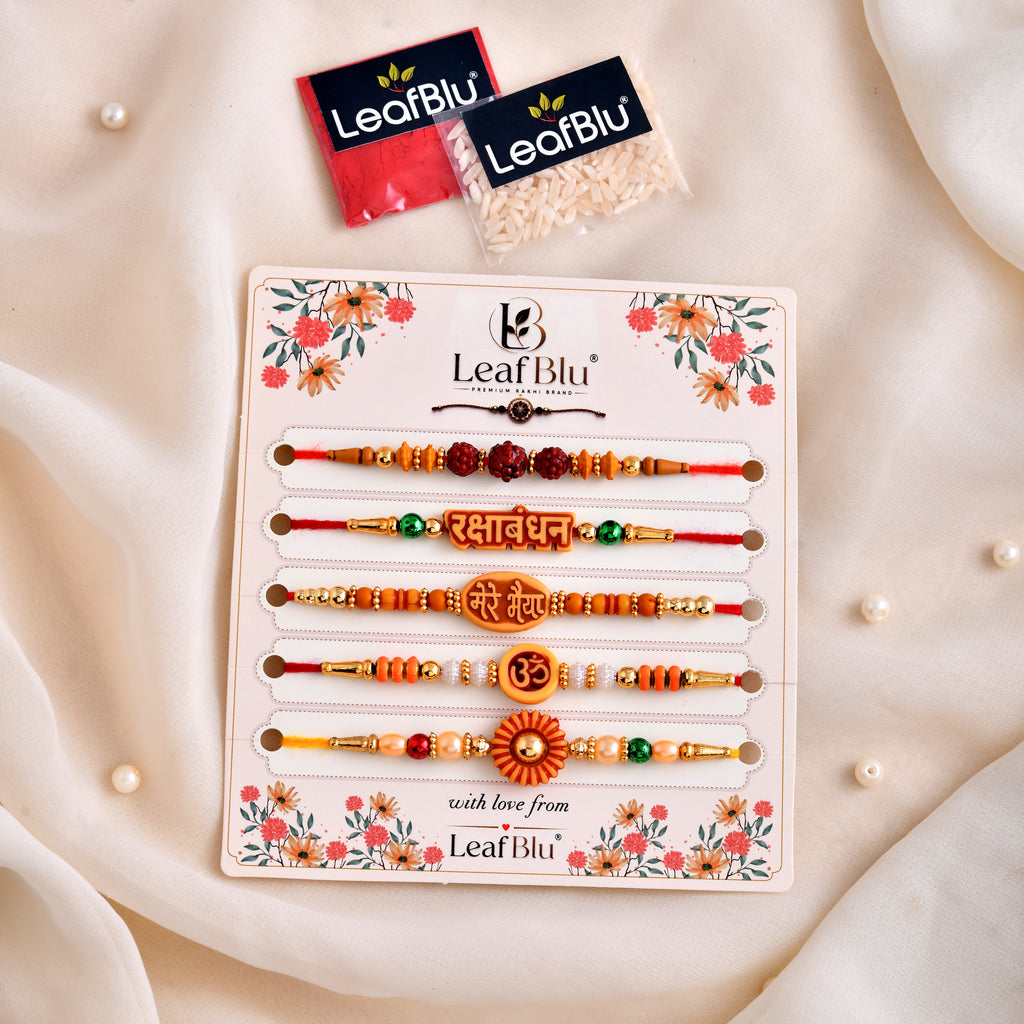 LeafBlu Bhai Rakhi Set (Pack of 5) | Premium Traditional Rakhi Collection