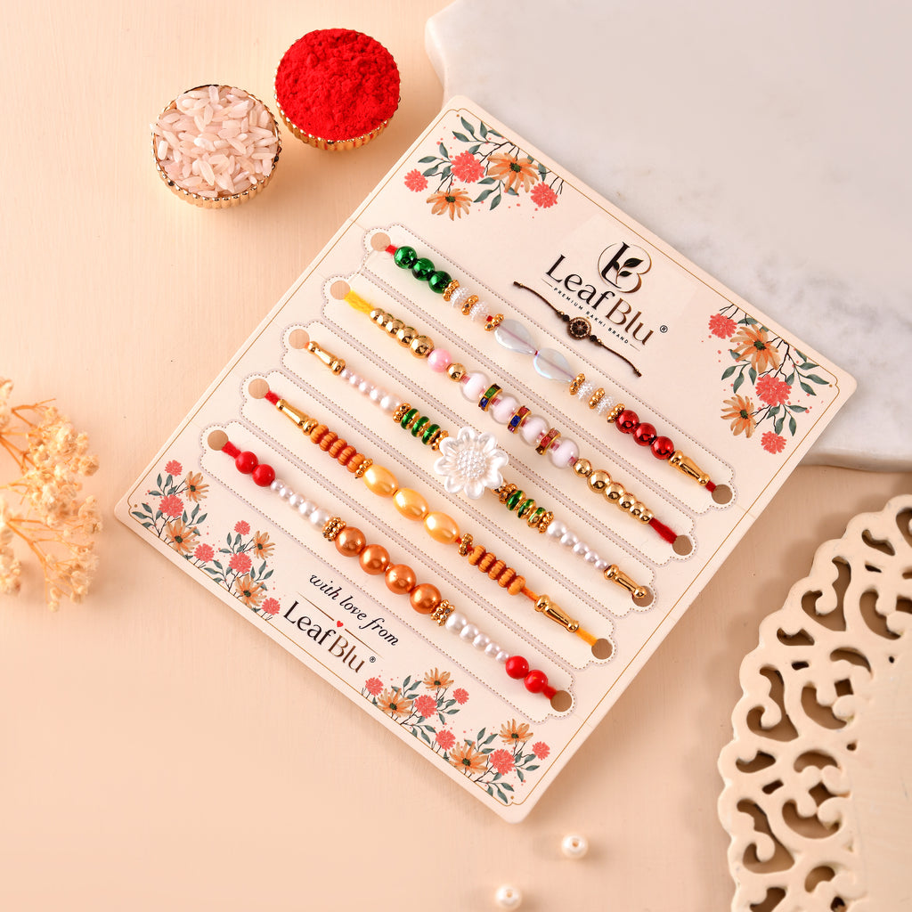 LeafBlu Luxury Rakhi Combo (Pack of 5) | Festive Designer Rakhi Collection