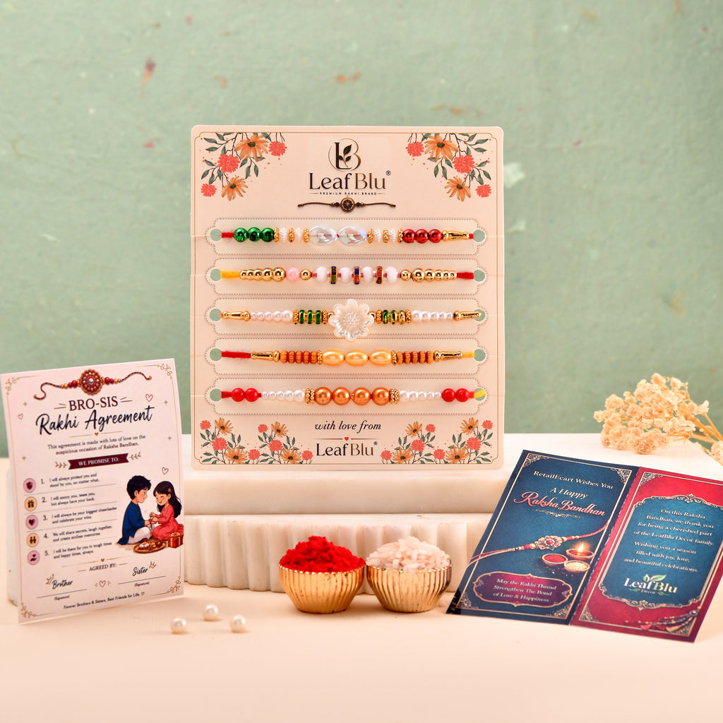 LeafBlu Luxury Rakhi Combo (Pack of 5) | Festive Designer Rakhi Collection