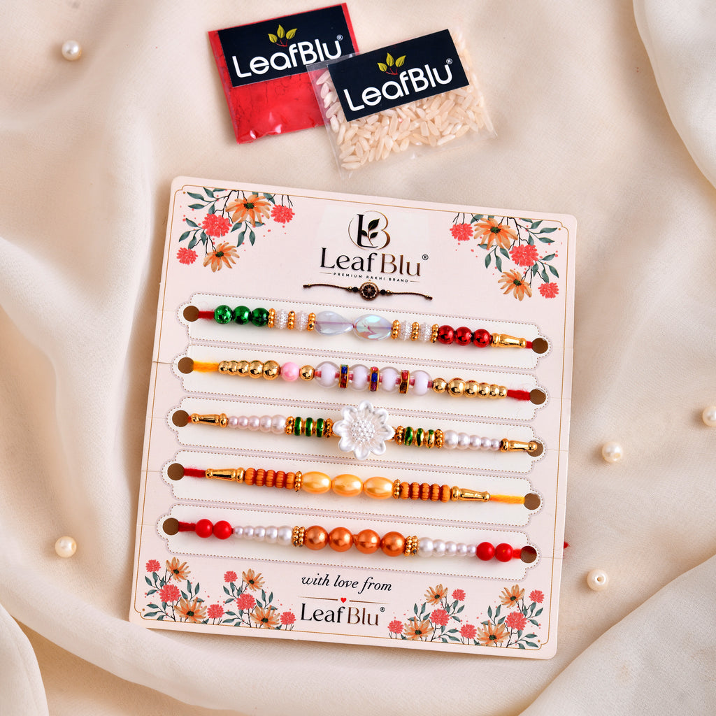 LeafBlu Luxury Rakhi Combo (Pack of 5) | Festive Designer Rakhi Collection