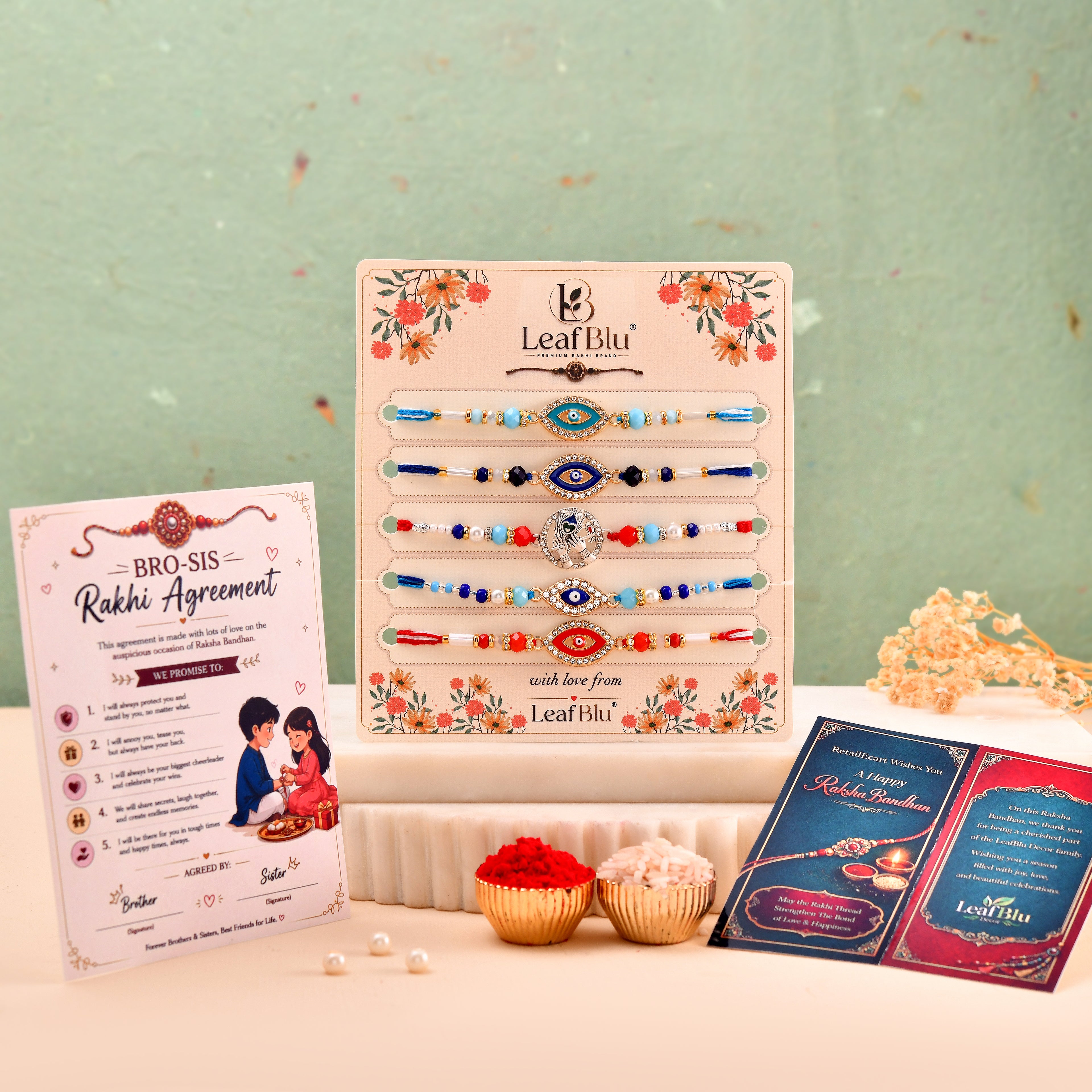 LeafBlu Premium Evil Eye Rakhi Combo Pack of 5 | Designer Nazar Rakhi Set (Pack of 5)