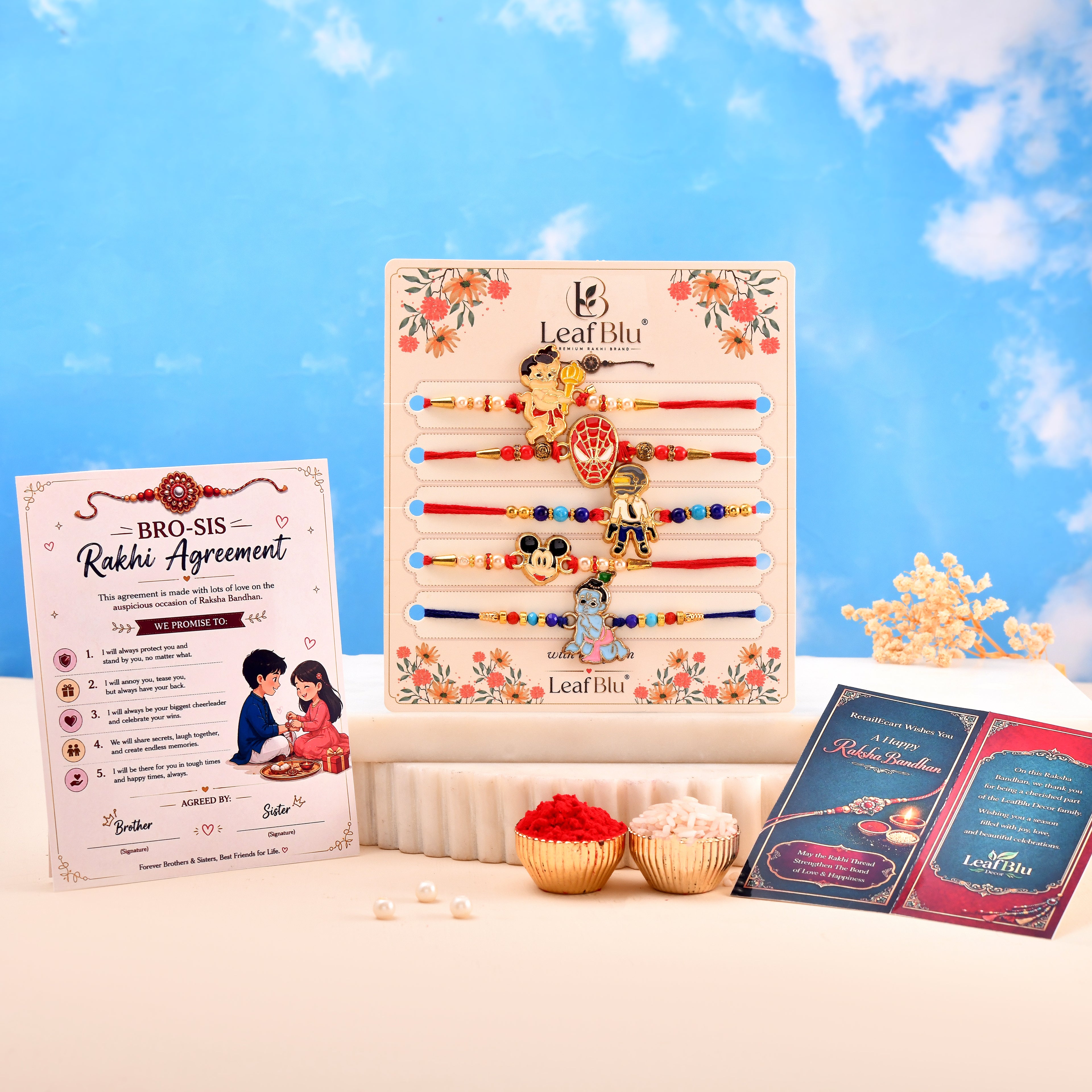 LeafBlu Premium Kids Rakhi Set | Cute Cartoon Rakhi Combo for Brother