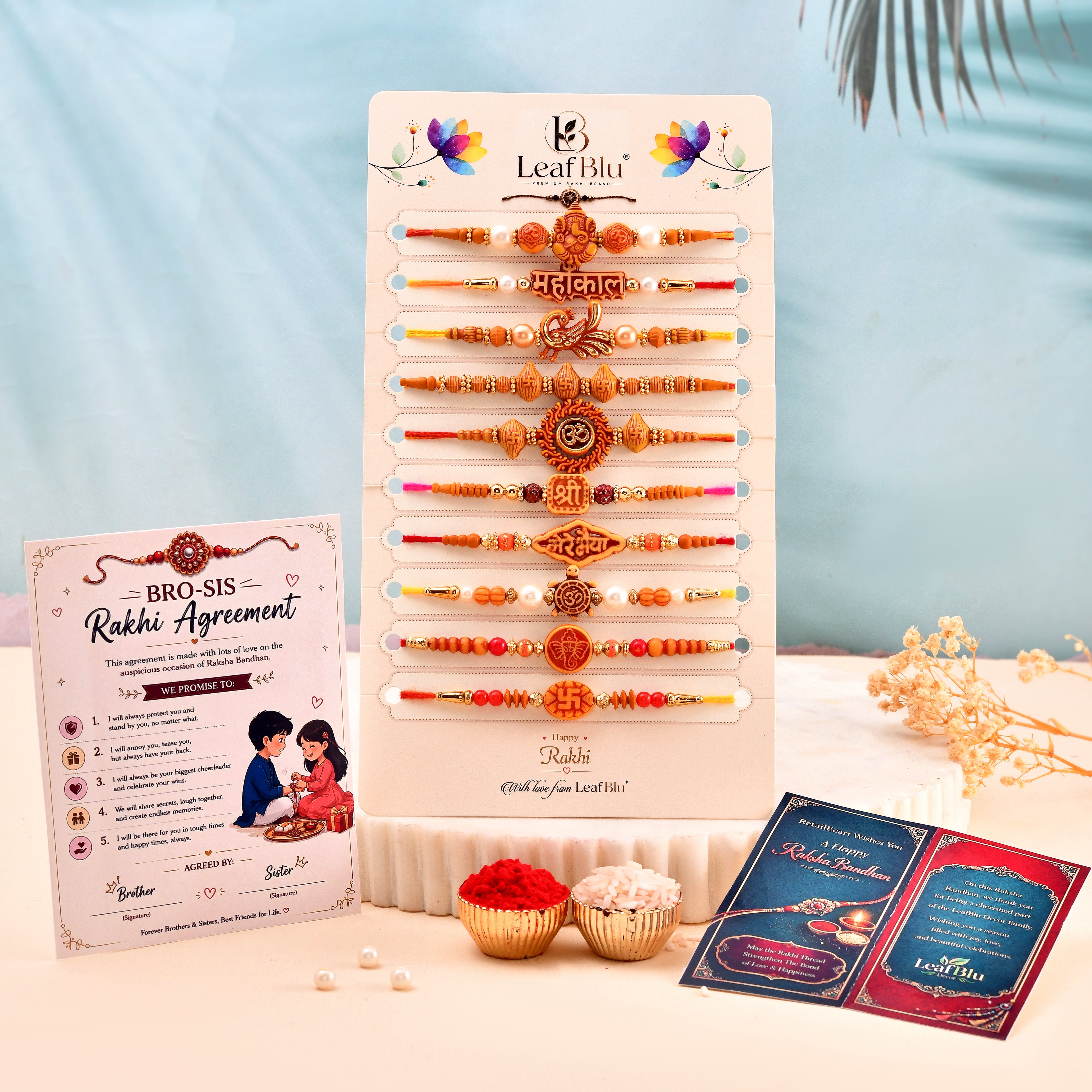 LeafBlu Mahakal & Spiritual Rakhi Combo Set | Pack of 10 Designer Rakhis