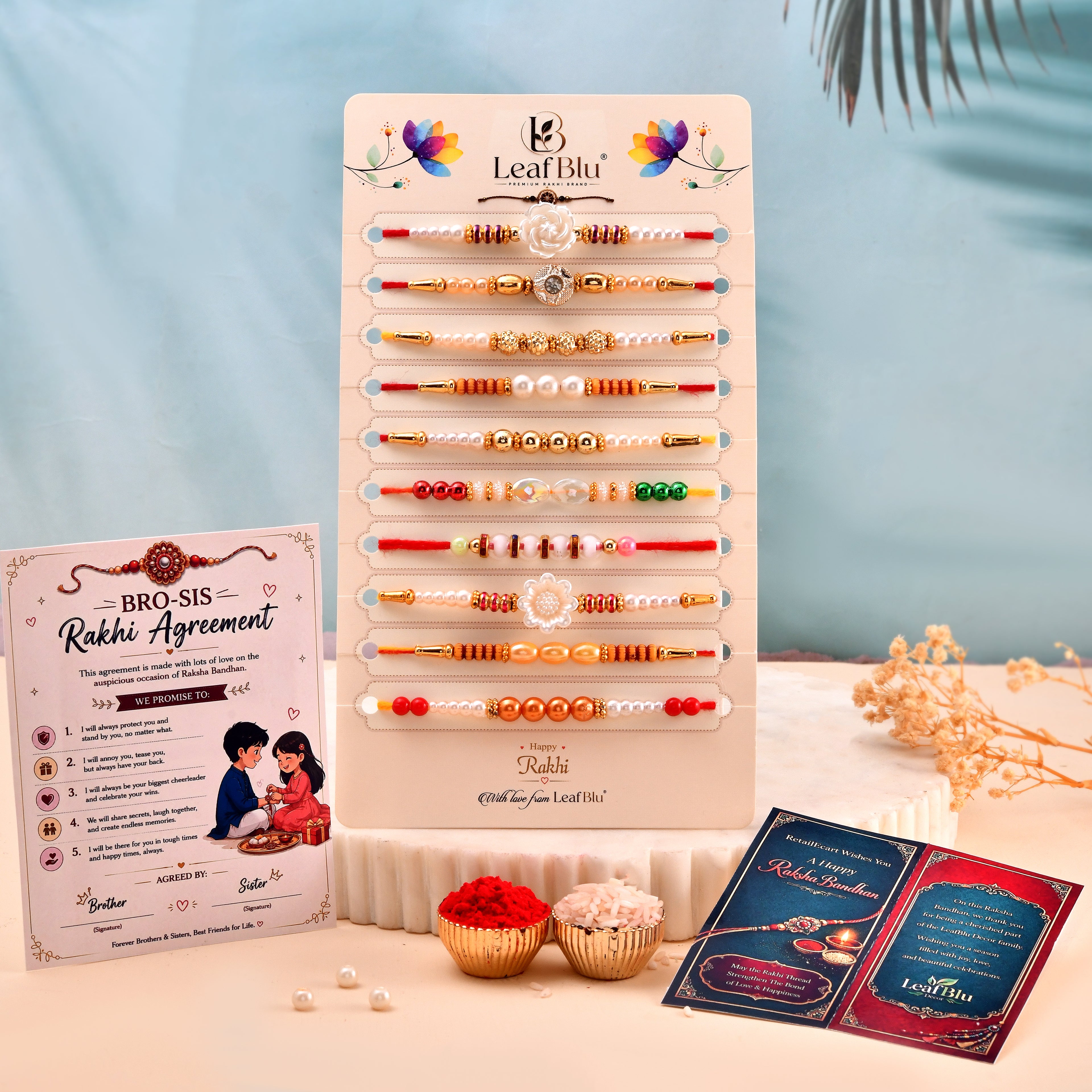 LeafBlu Premium Designer Rakhi Combo Set | Pack of 10 Fancy Rakhis for Brother
