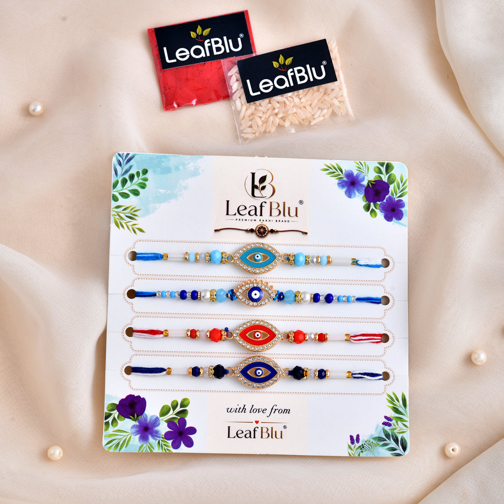 LeafBlu Premium Evil Eye Rakhi Set for Brother | Pack of 4 Designer Rakhis