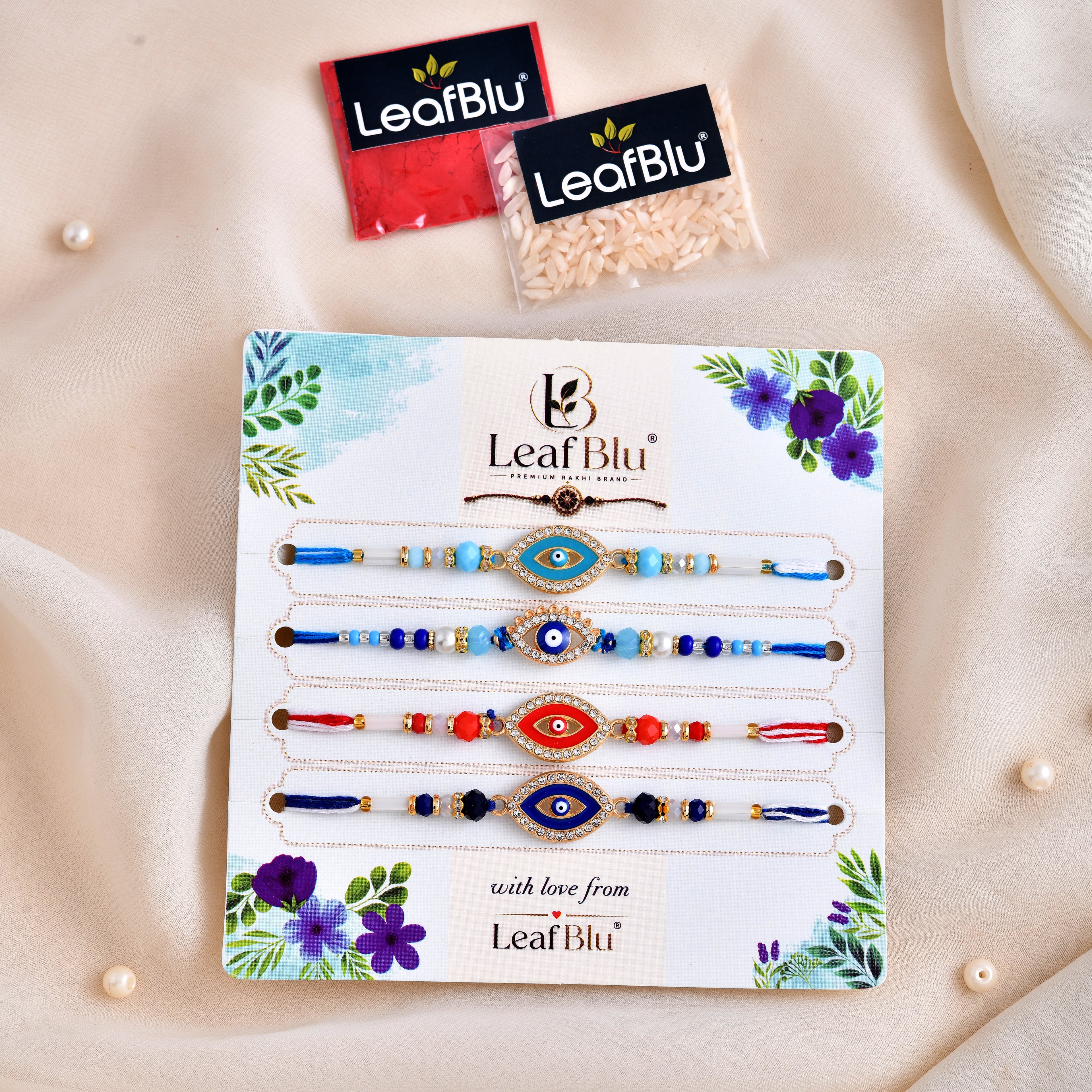 LeafBlu Premium Evil Eye Rakhi Set for Brother | Pack of 4 Designer Rakhis