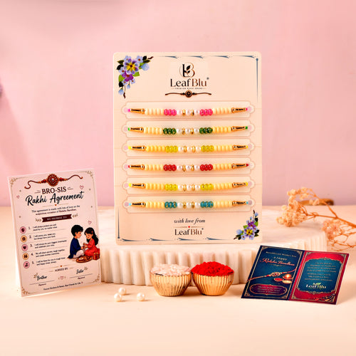 LeafBlu Designer Rakhi Set for Brother | Pack of 6 Colorful Rakhis