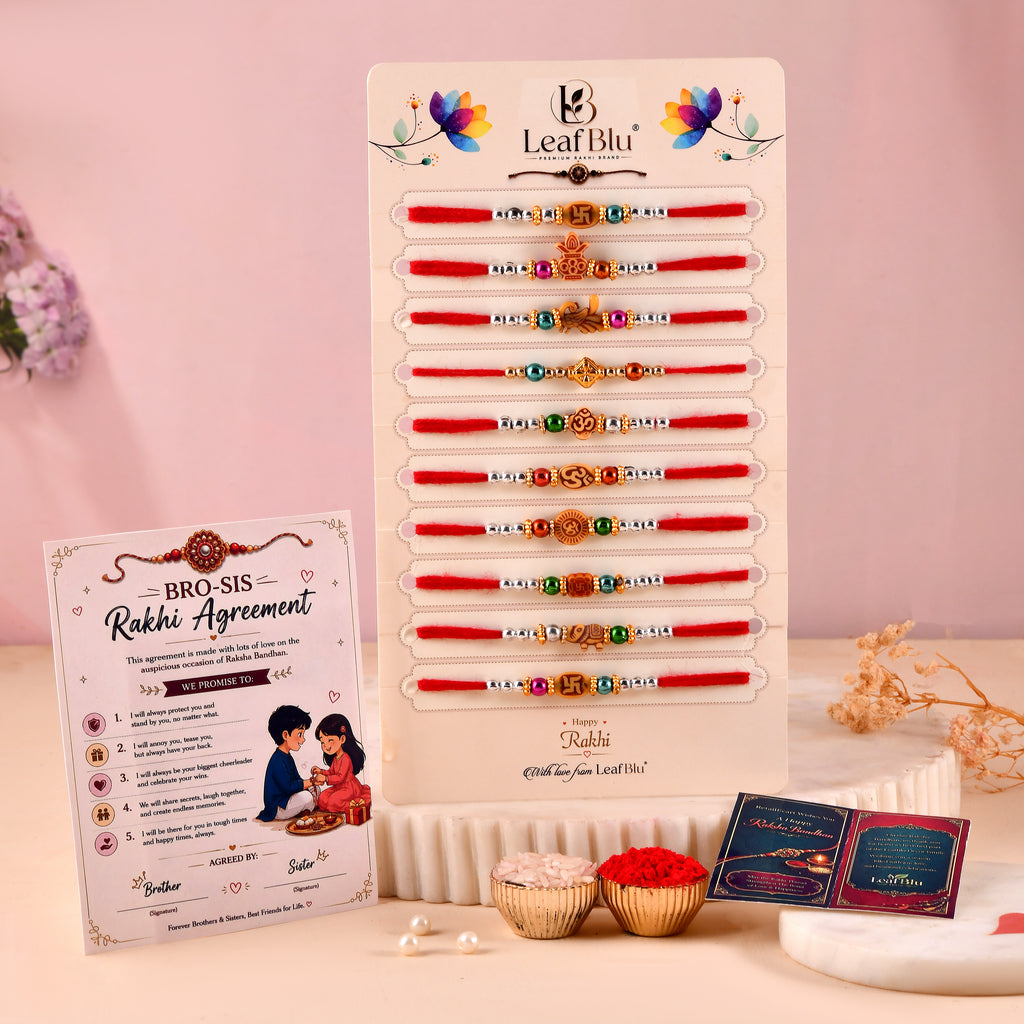 LeafBlu Traditional Rakhi Combo | Premium Designer Rakhi Pack of 10