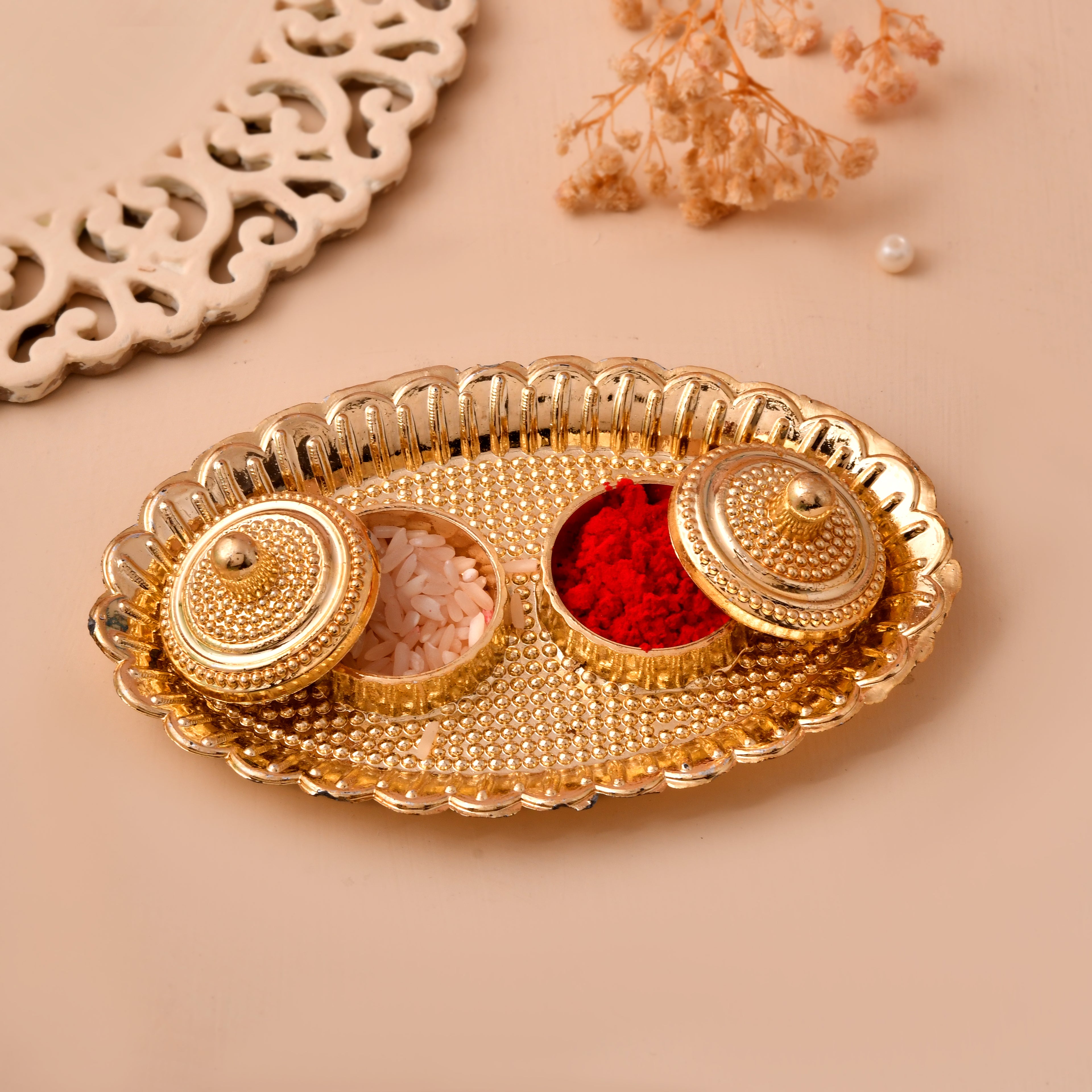 Premium Designer Rakhi Set of 6 | Multicolor Beaded Brother Rakhi with Greeting Card & Thali Roli Chawal