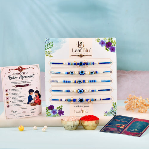 LeafBlu Evil Eye Rakhi Combo Pack of 5 | Designer Rakhi for Raksha Bandhan