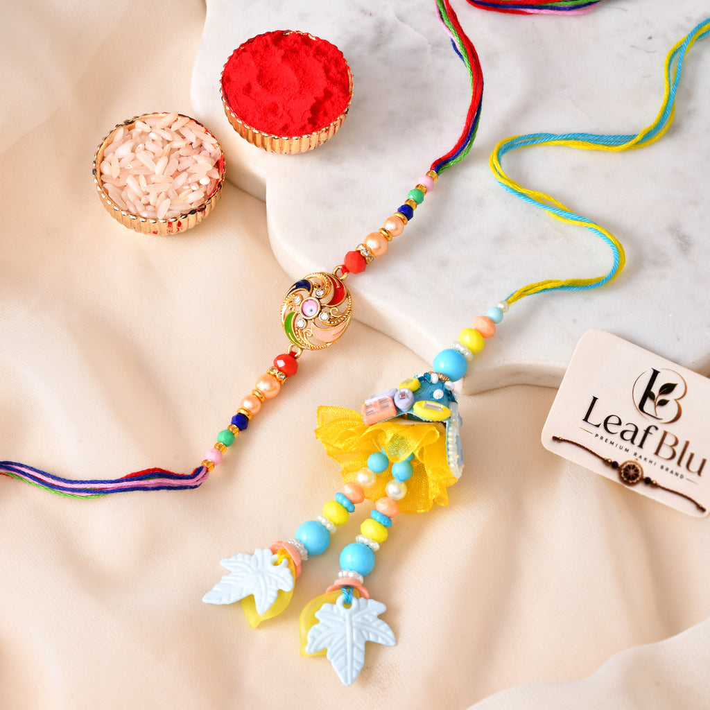 LeafBlu Bhai Bhabhi Rakhi Lumba Set with Rakhi Agreement Card & Greeting Card | Designer Raksha Bandhan Gift Combo (pack of 1)