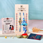 LeafBlu Shree Ganesh Bhai Bhabhi Rakhi Lumba Set with Rakhi Agreement Card, Greeting Card & Roli Chawal | Premium Designer Handmade Raksha Bandhan Gift Combo
