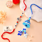 LeafBlu Shree Krishna Bhai Bhabhi Rakhi Lumba Set with Rakhi Agreement Card, Greeting Card & Roli Chawal | Premium Designer Handmade Raksha Bandhan Gift Combo