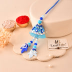 LeafBlu Premium Blue Lumba Rakhi for Bhabhi | Designer Tassel Rakhi with Pearl & Beads for Raksha Bandhan