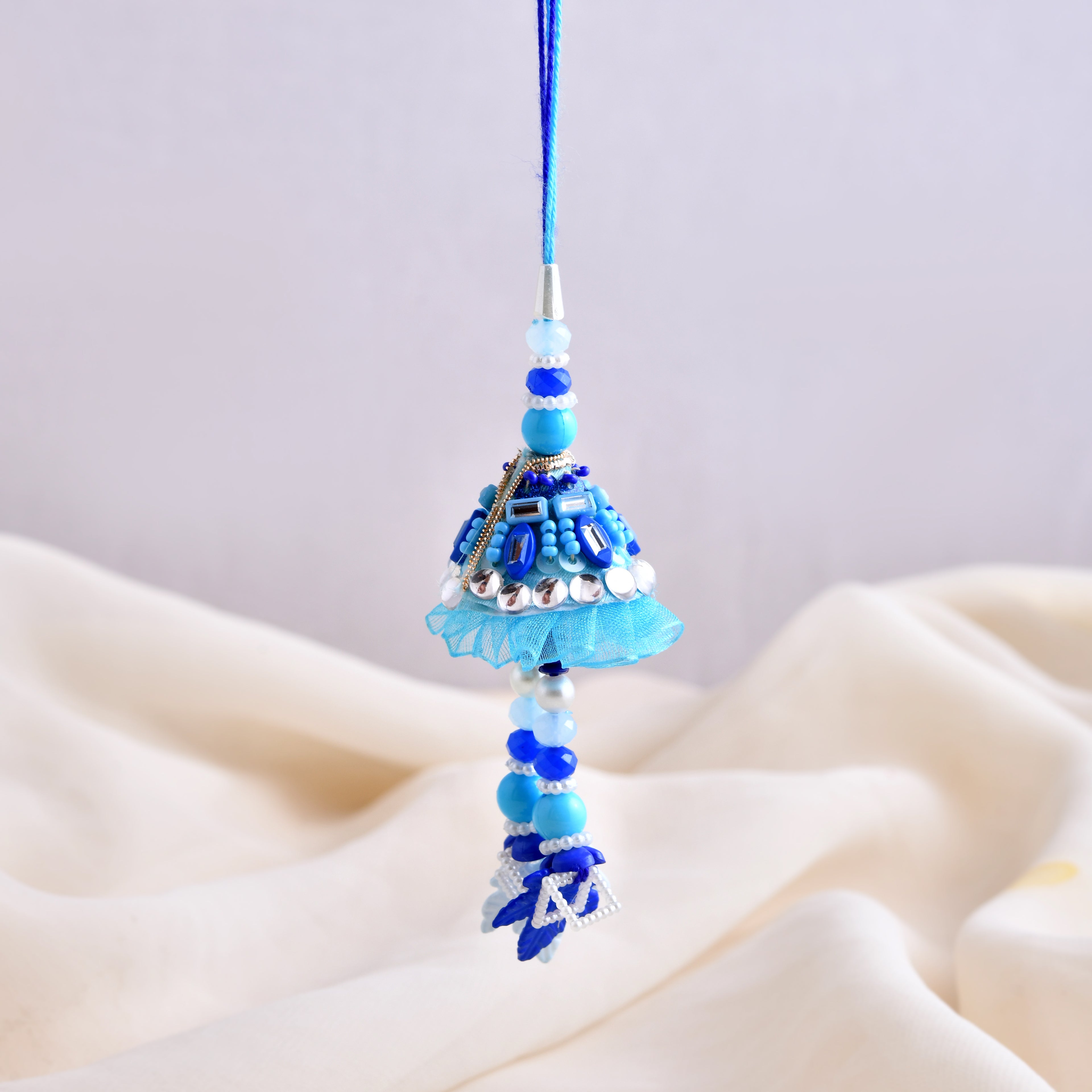 LeafBlu Premium Blue Lumba Rakhi for Bhabhi | Designer Tassel Rakhi with Pearl & Beads for Raksha Bandhan