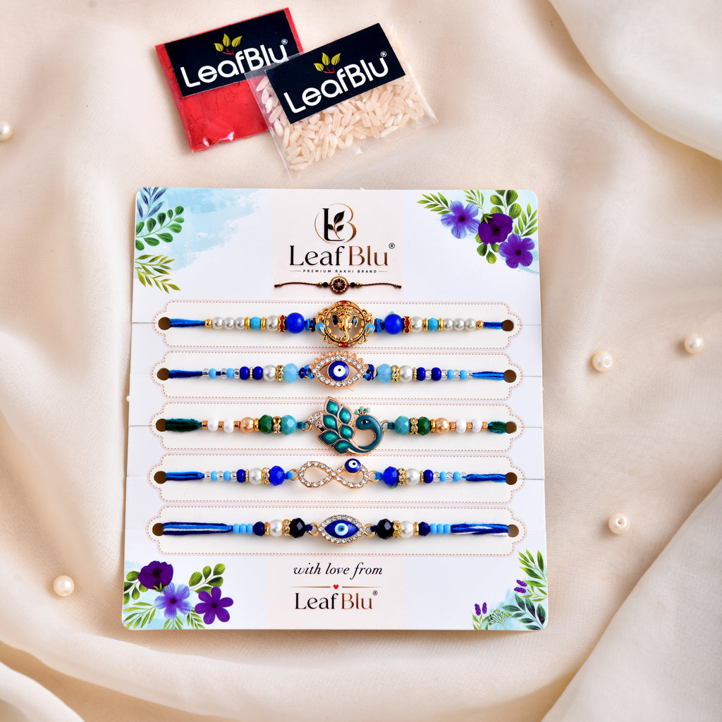 LeafBlu Premium Blue Theme Rakhi Set | Designer Rakhi Combo for Raksha Bandhan