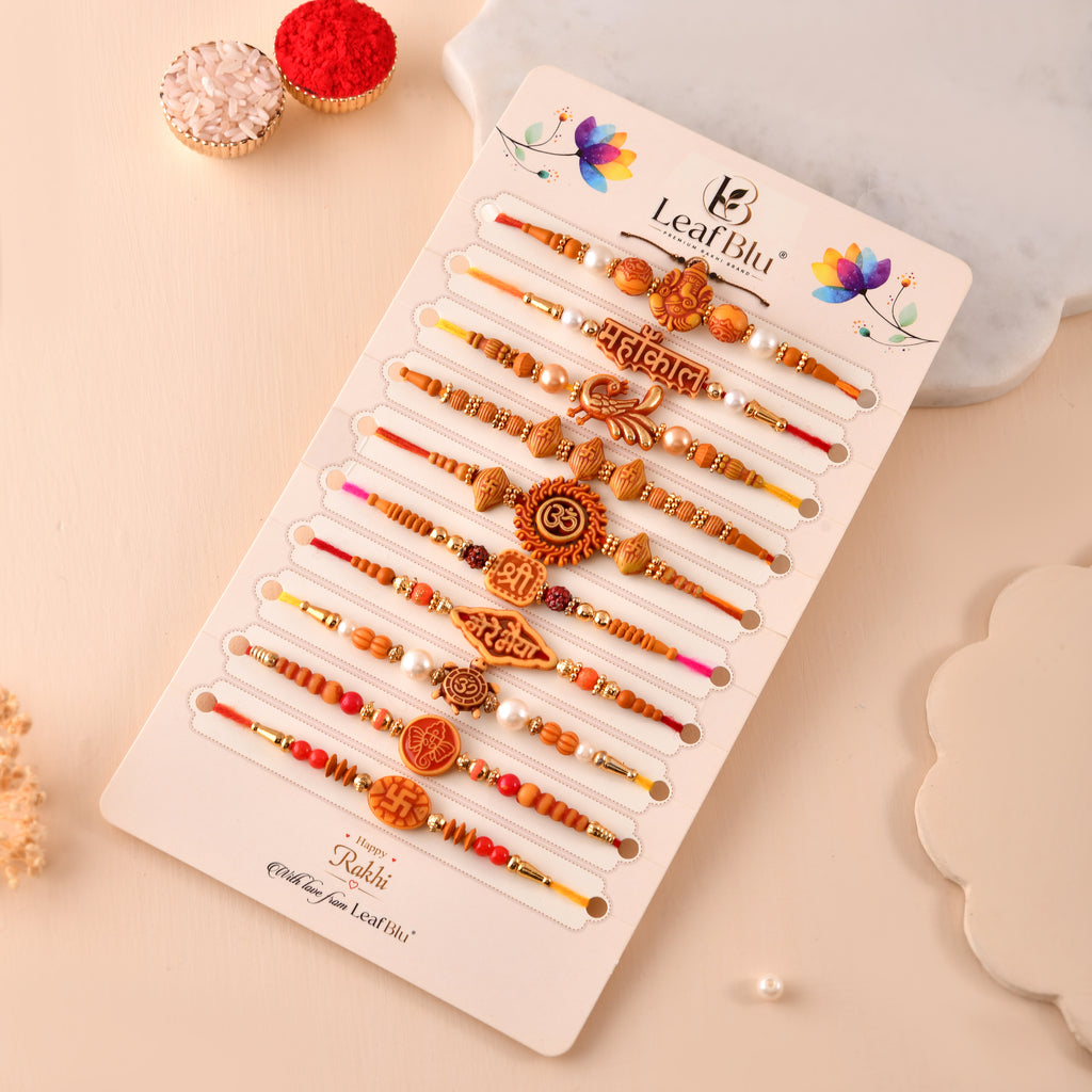LeafBlu Mahakal & Spiritual Rakhi Combo Set | Pack of 10 Designer Rakhis