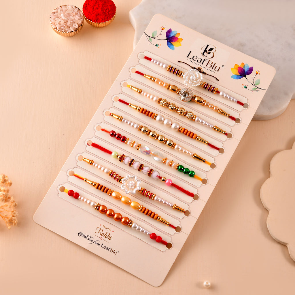 LeafBlu Premium Designer Rakhi Combo Set | Pack of 10 Fancy Rakhis for Brother