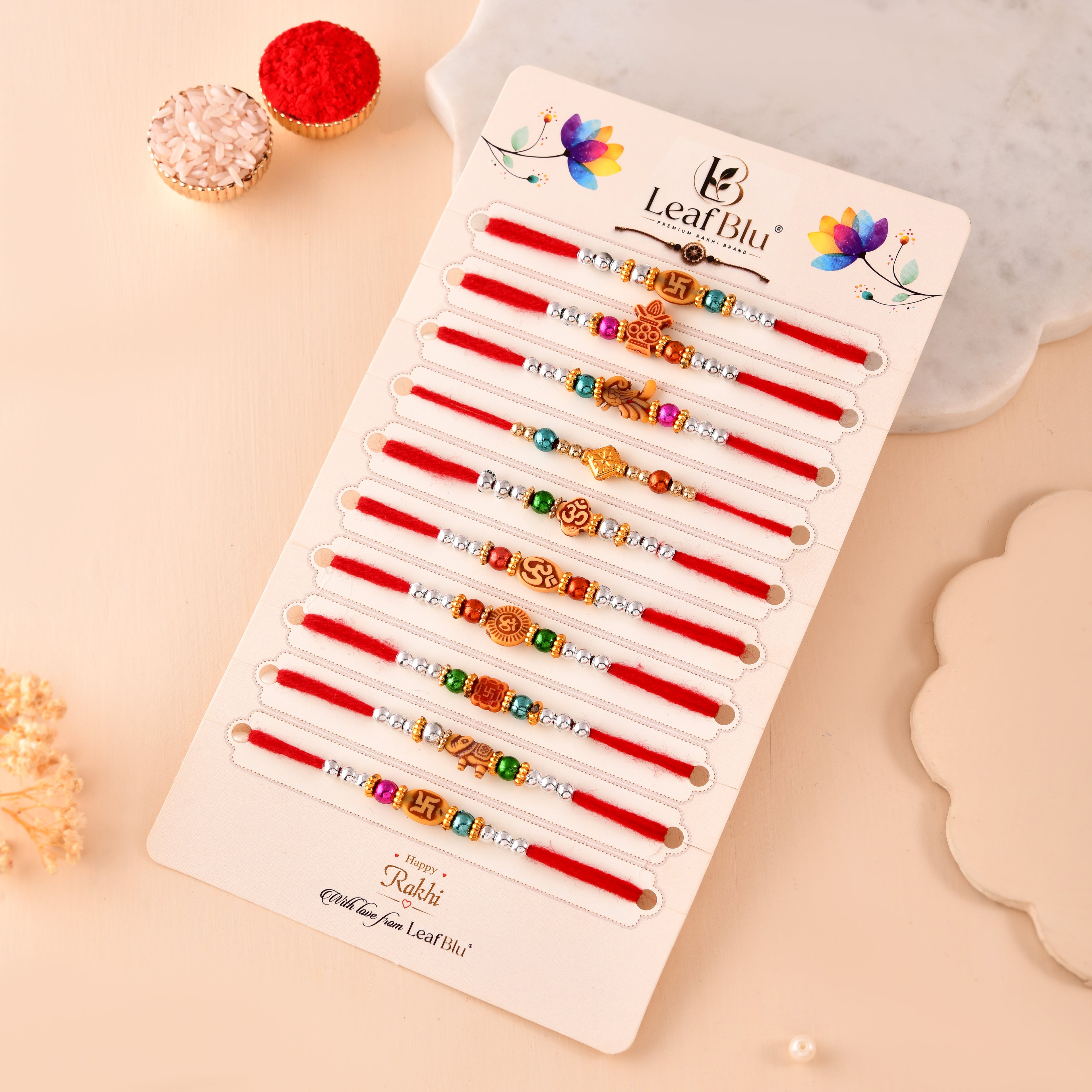 LeafBlu Traditional Rakhi Combo | Premium Designer Rakhi Pack of 10