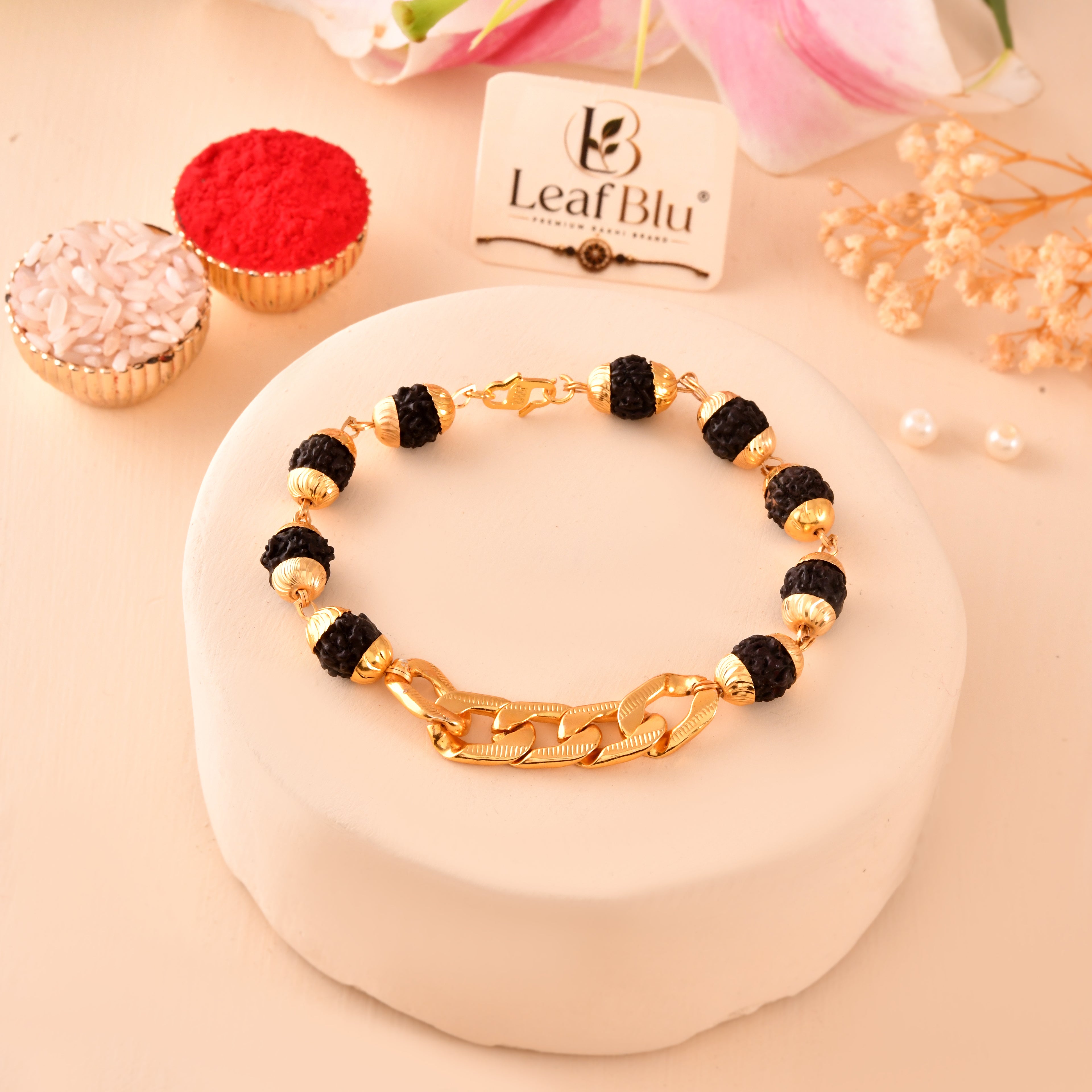 LeafBlu Rudraksha Chain Bracelet for Men | Spiritual & Stylish (Pack of 1)