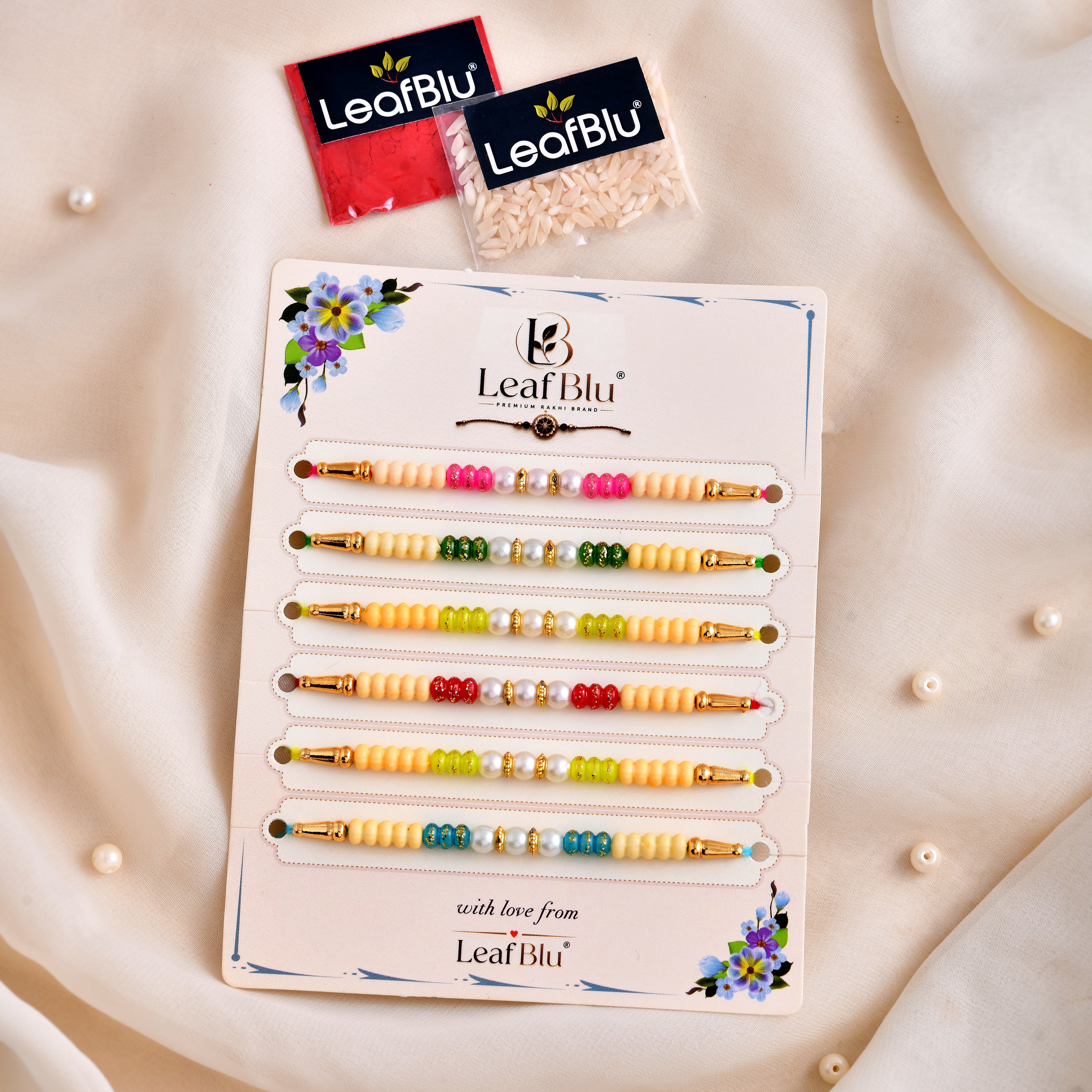 LeafBlu Designer Rakhi Set for Brother | Pack of 6 Colorful Rakhis