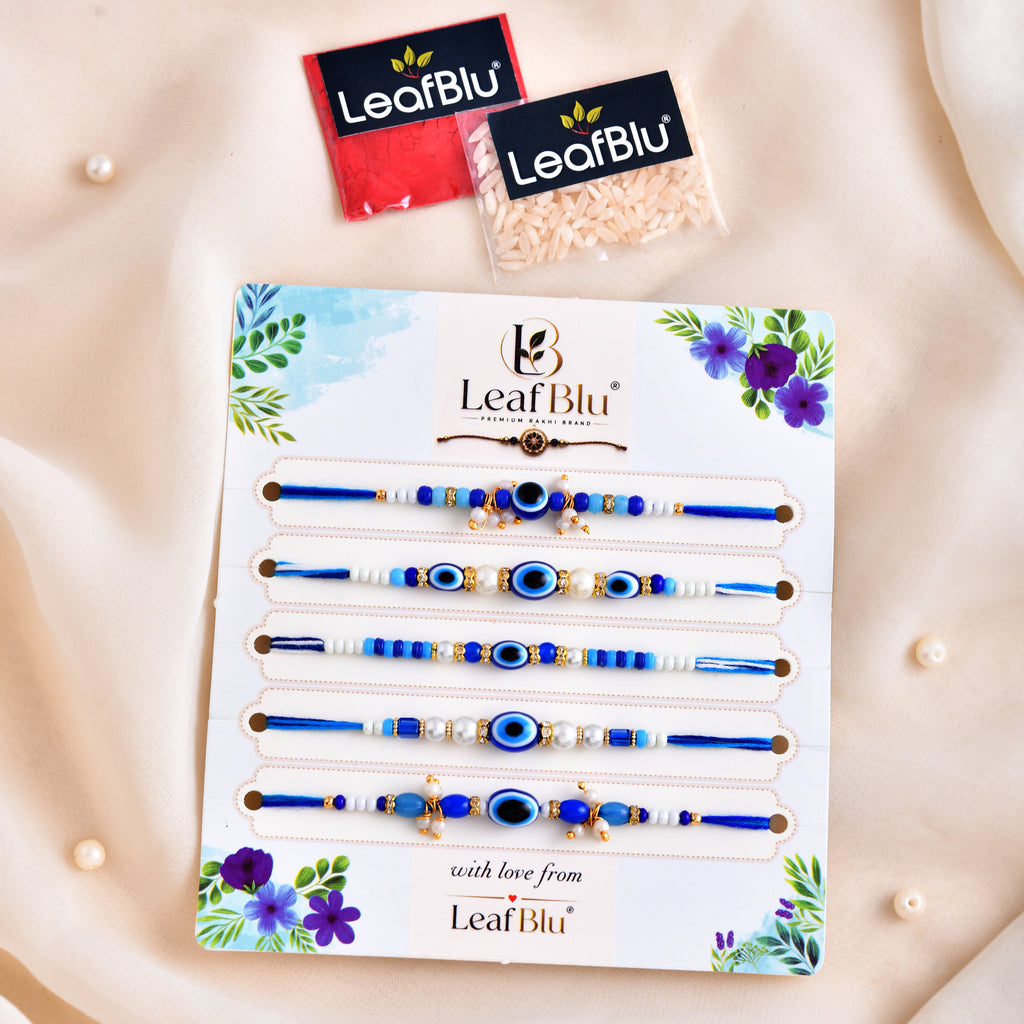 LeafBlu Evil Eye Rakhi Combo Pack of 5 | Designer Rakhi for Raksha Bandhan