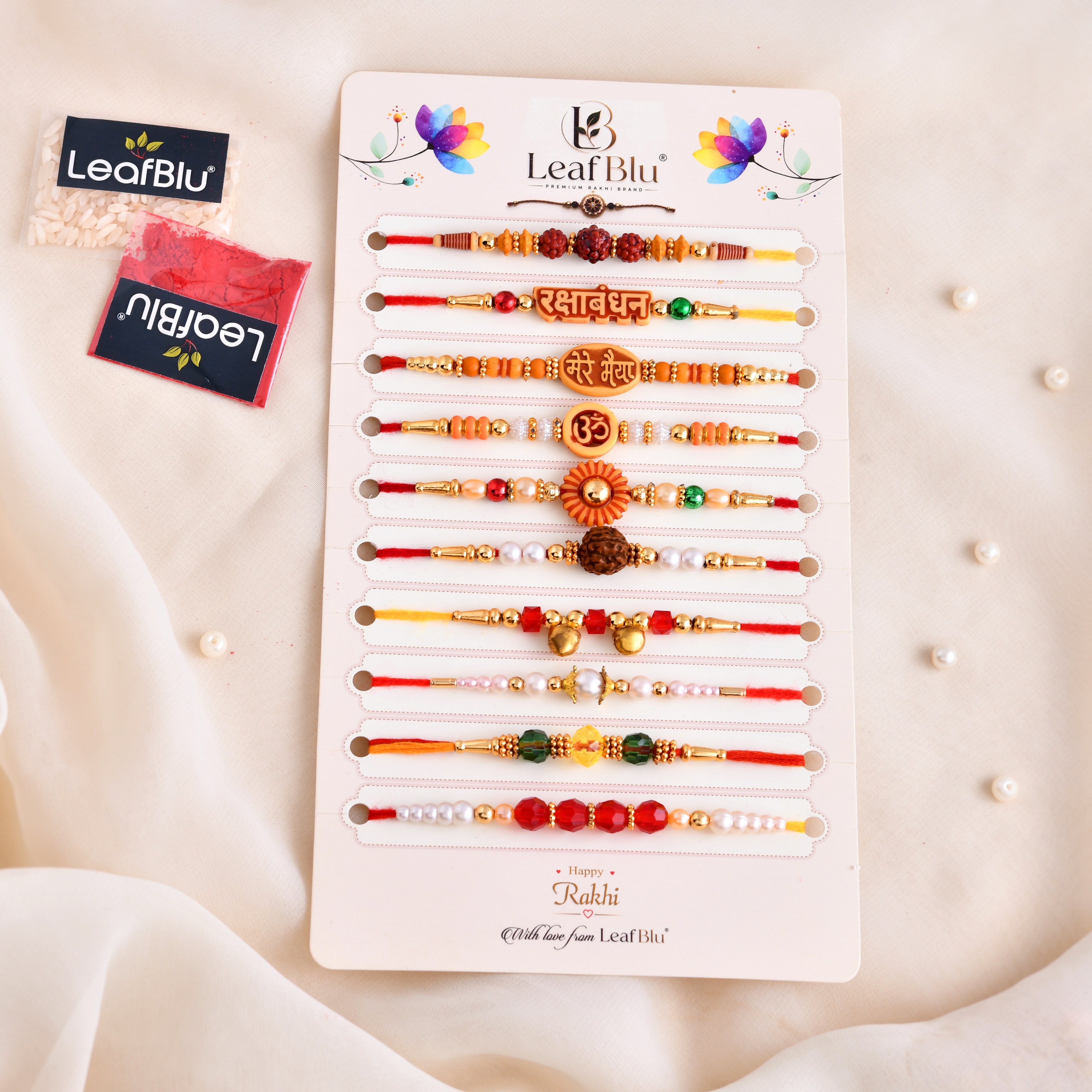 LeafBlu Premium Rakhi Combo Set for Brother | Pack of 10 Designer Rakhis