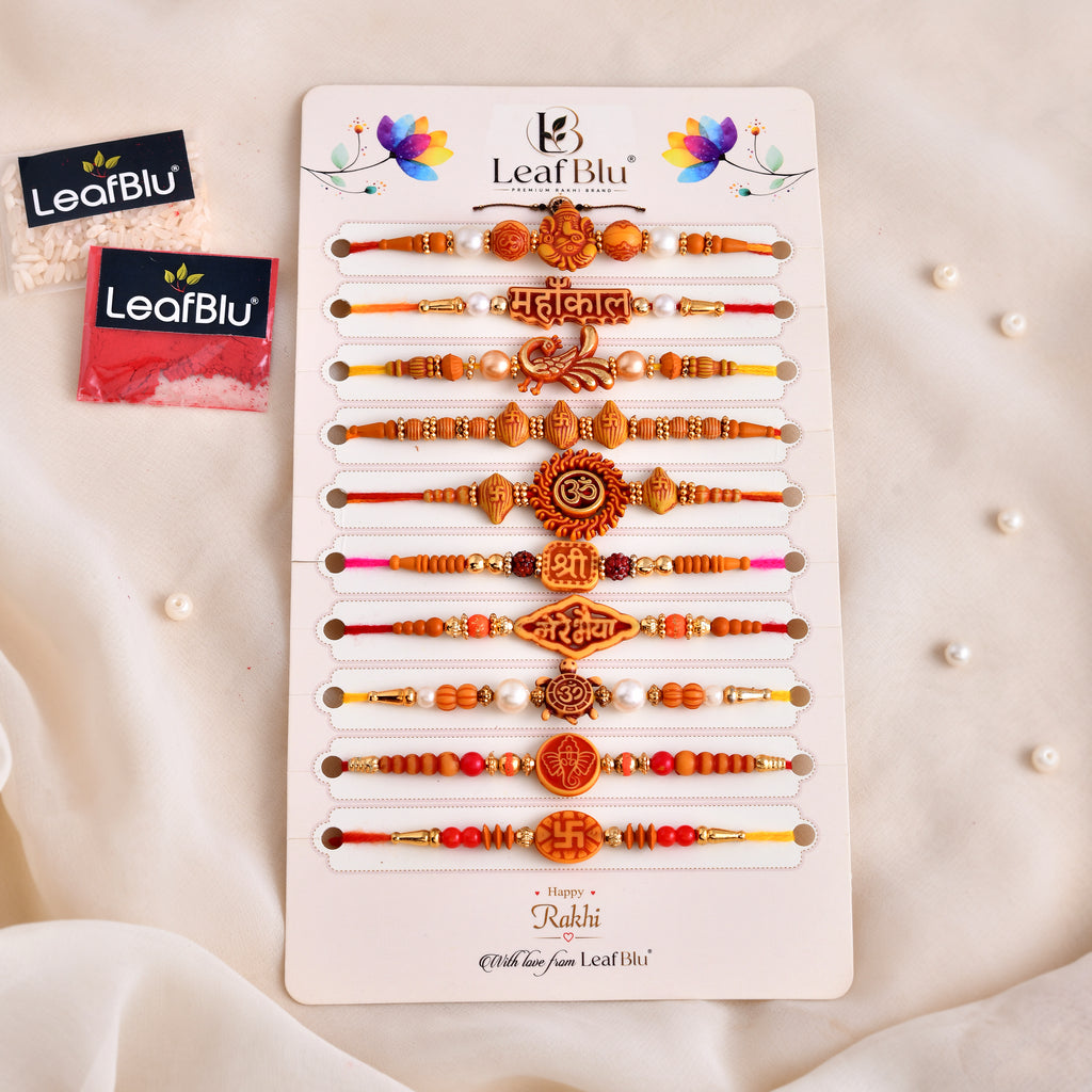 LeafBlu Mahakal & Spiritual Rakhi Combo Set | Pack of 10 Designer Rakhis