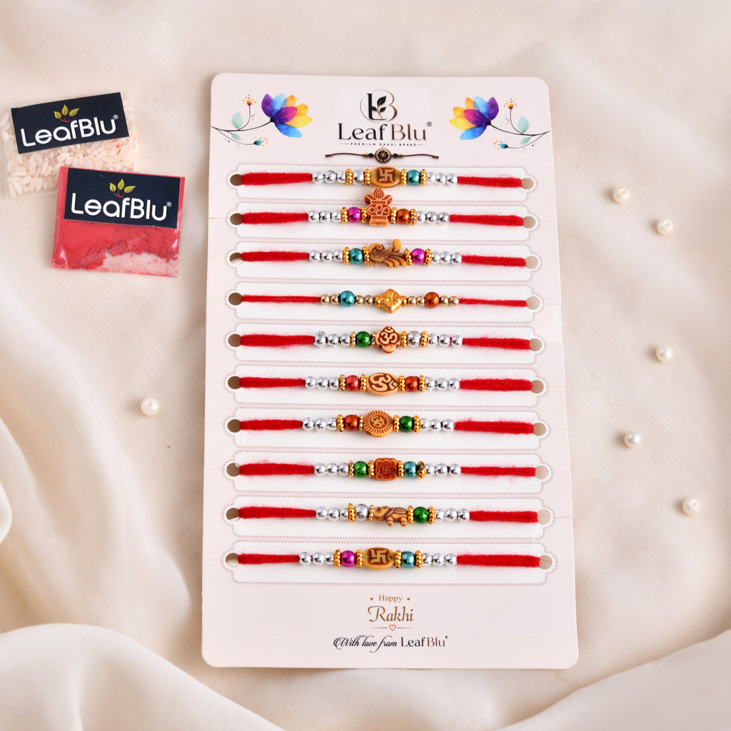 LeafBlu Traditional Rakhi Combo | Premium Designer Rakhi Pack of 10