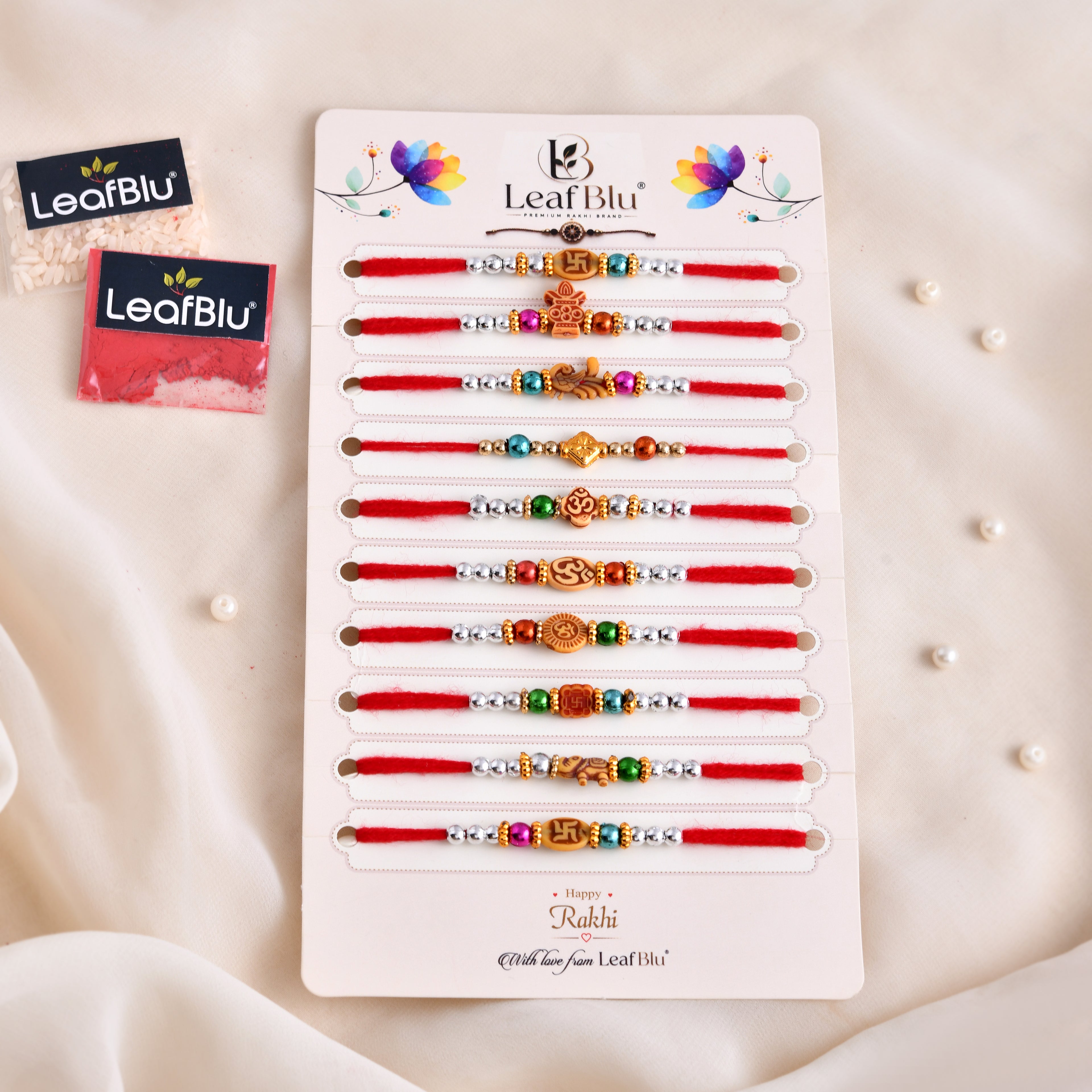 LeafBlu Traditional Rakhi Combo | Premium Designer Rakhi Pack of 10