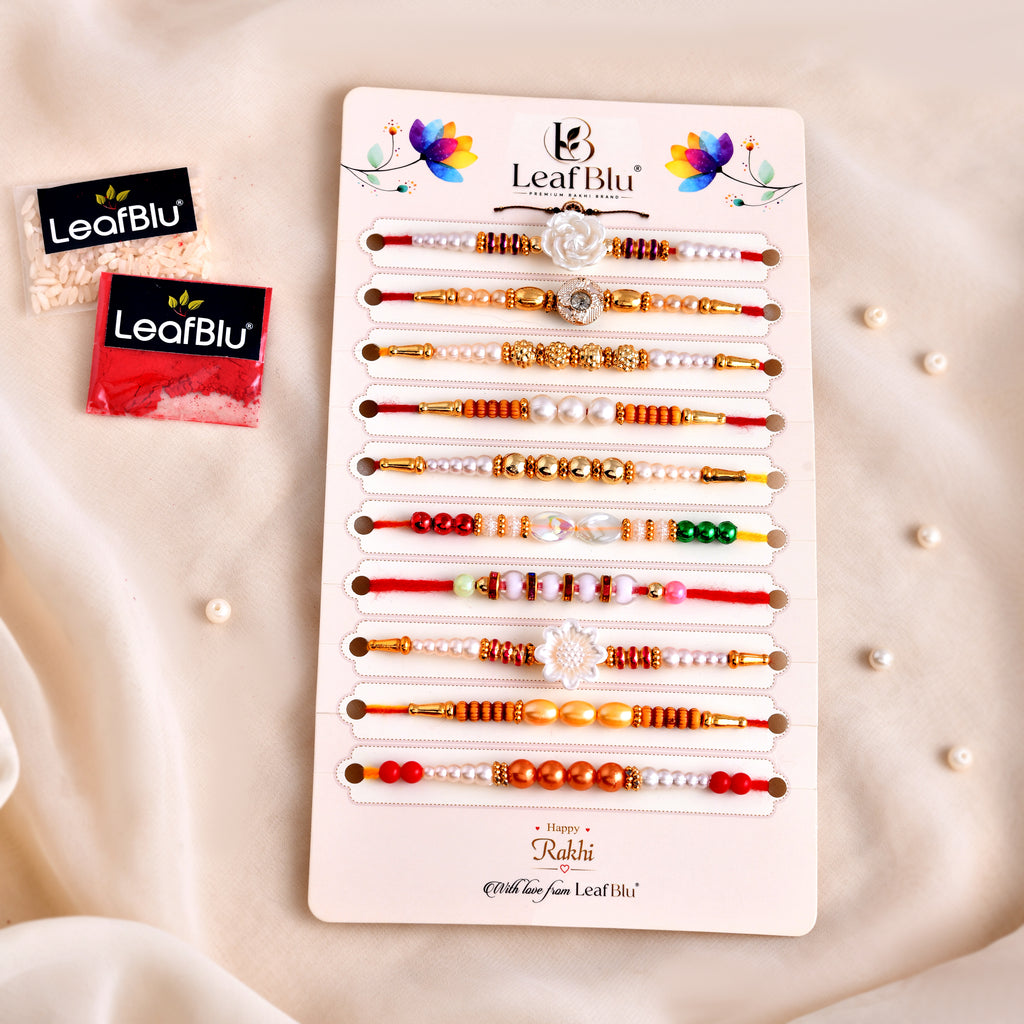 LeafBlu Premium Designer Rakhi Combo Set | Pack of 10 Fancy Rakhis for Brother