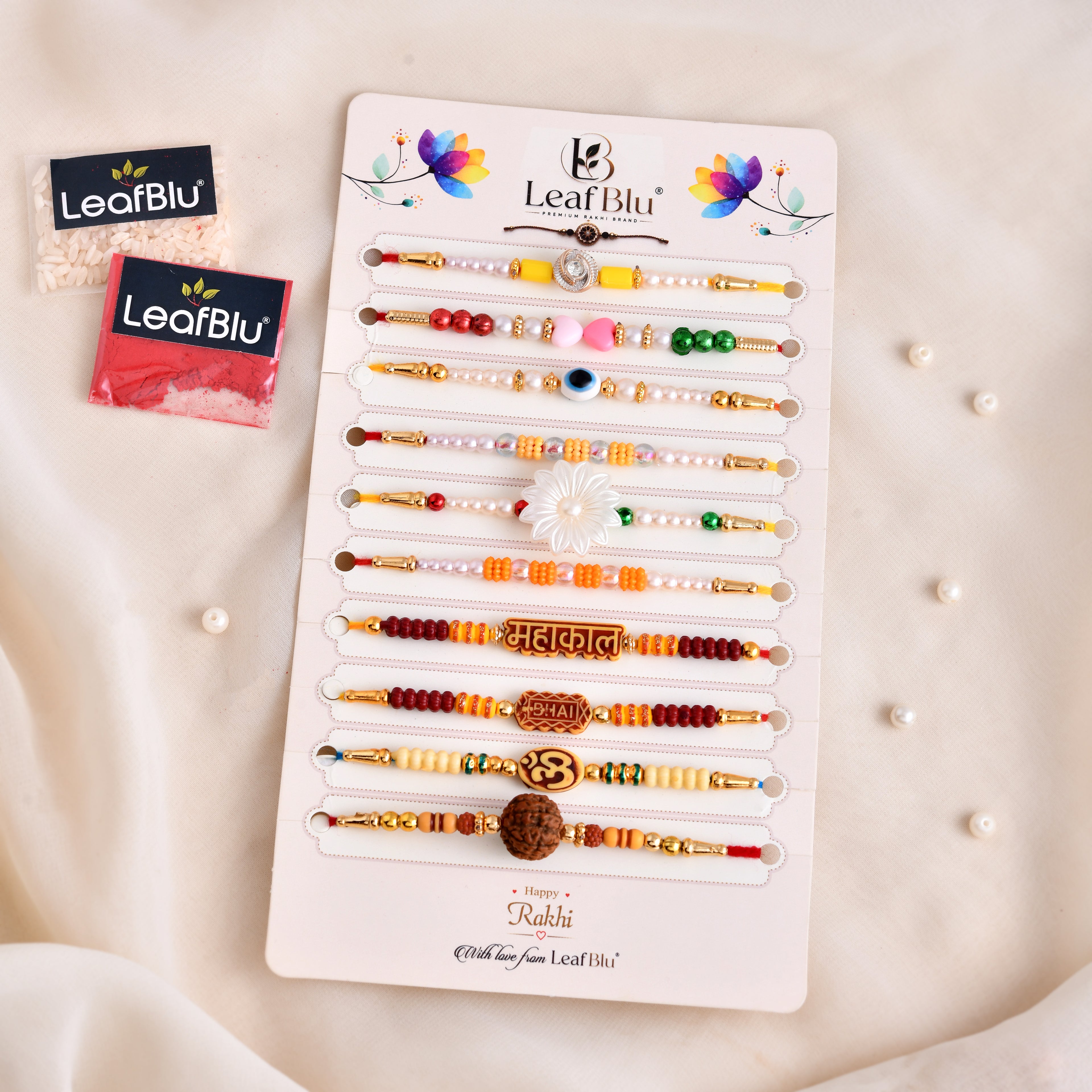 LeafBlu Premium Rakhi Combo Set | Pack of 10 Designer Rakhis for Brother