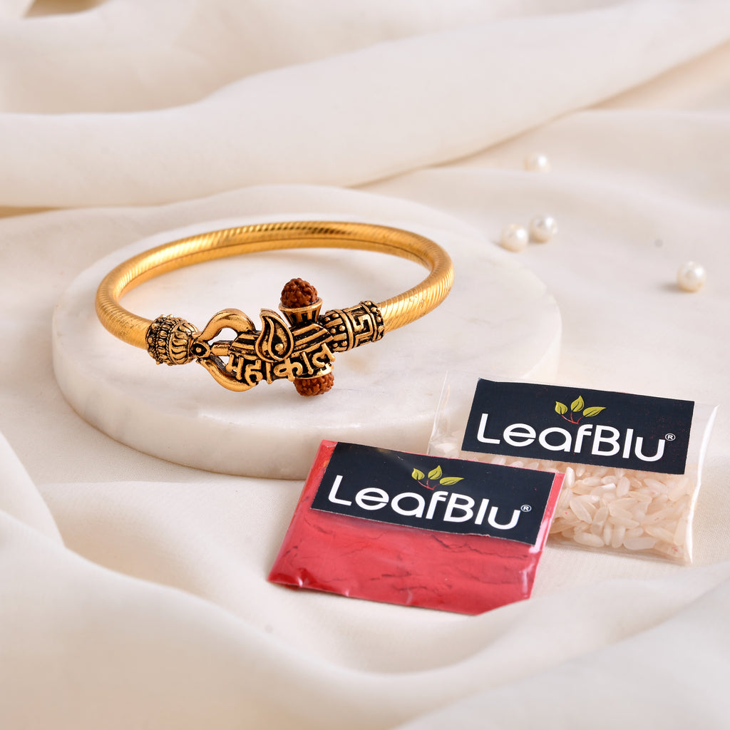 LeafBlu Mahakal Bracelet Kada for Men | Gold Finish Spiritual Bracelet (Pack of 1)