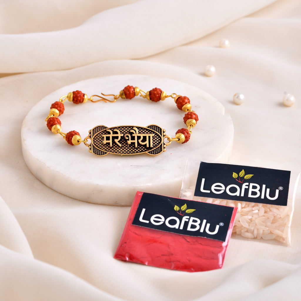 LeafBlu Mere Bhaiya Rudraksha Bracelet for Men | Premium Brother Bracelet (Pack of 1)