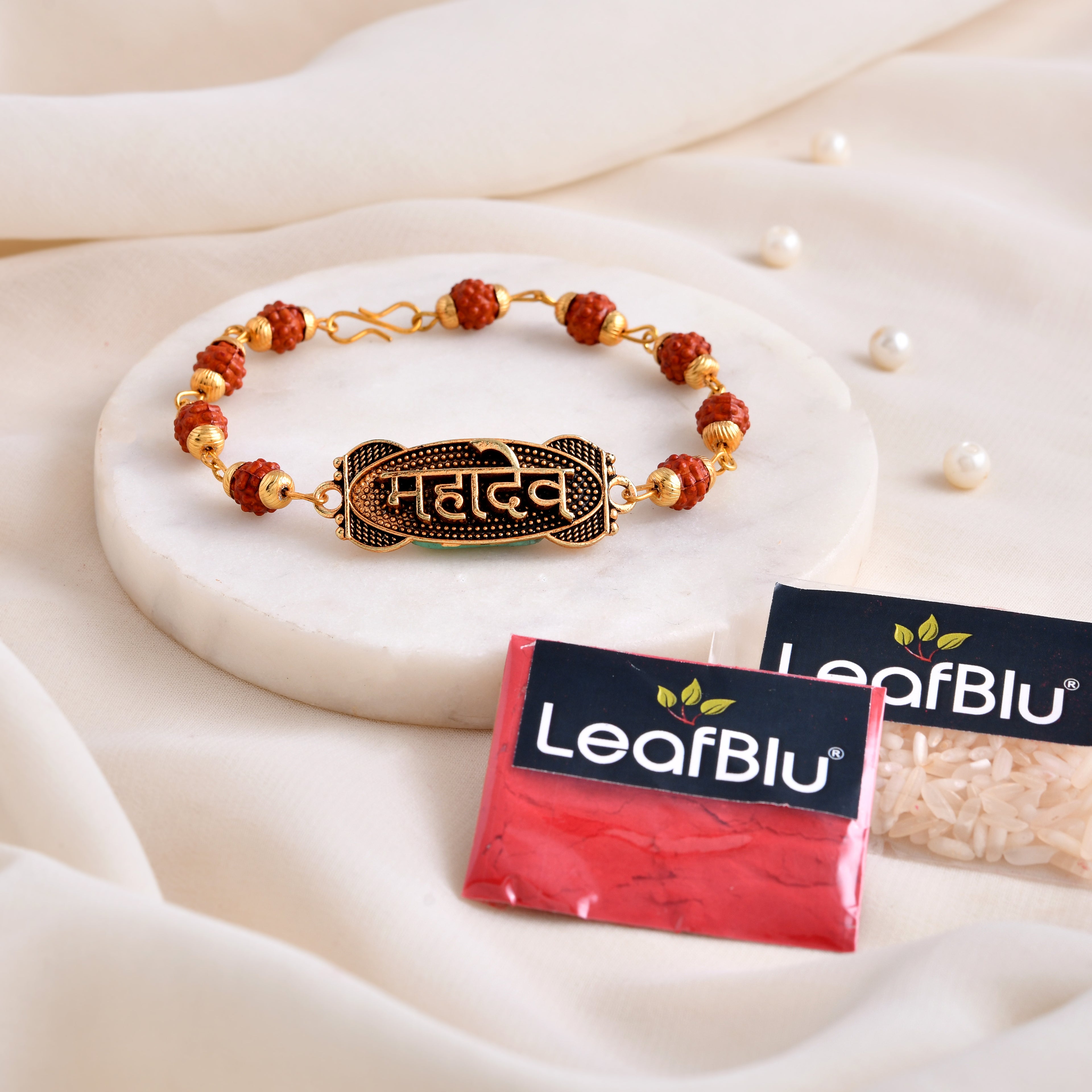 LeafBlu Mahadev Rudraksha Bracelet for Men | Premium Spiritual Bracelet (Pack of 1)