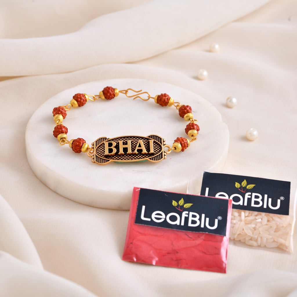 LeafBlu Bhai Bracelet for Men | Premium Rudraksha Bracelet (Pack of 1)