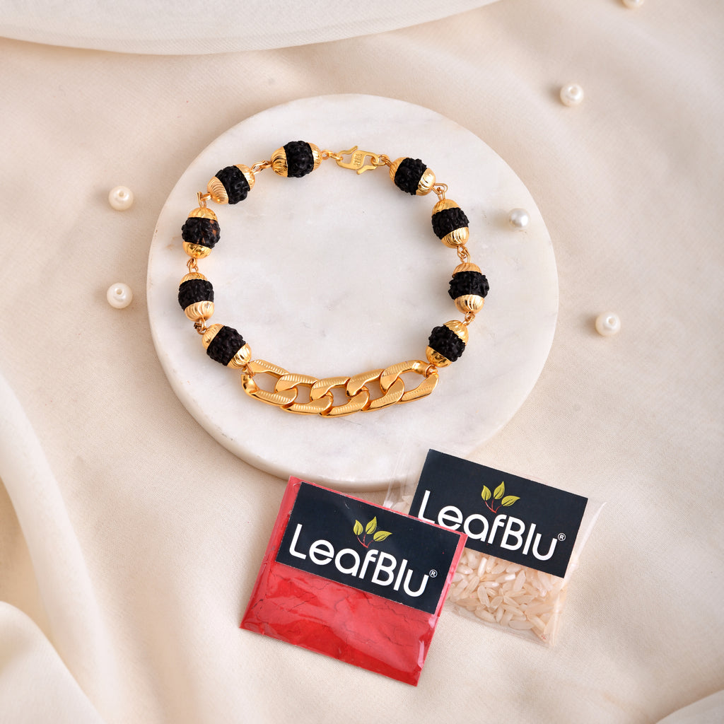 LeafBlu Rudraksha Chain Bracelet for Men | Spiritual & Stylish (Pack of 1)