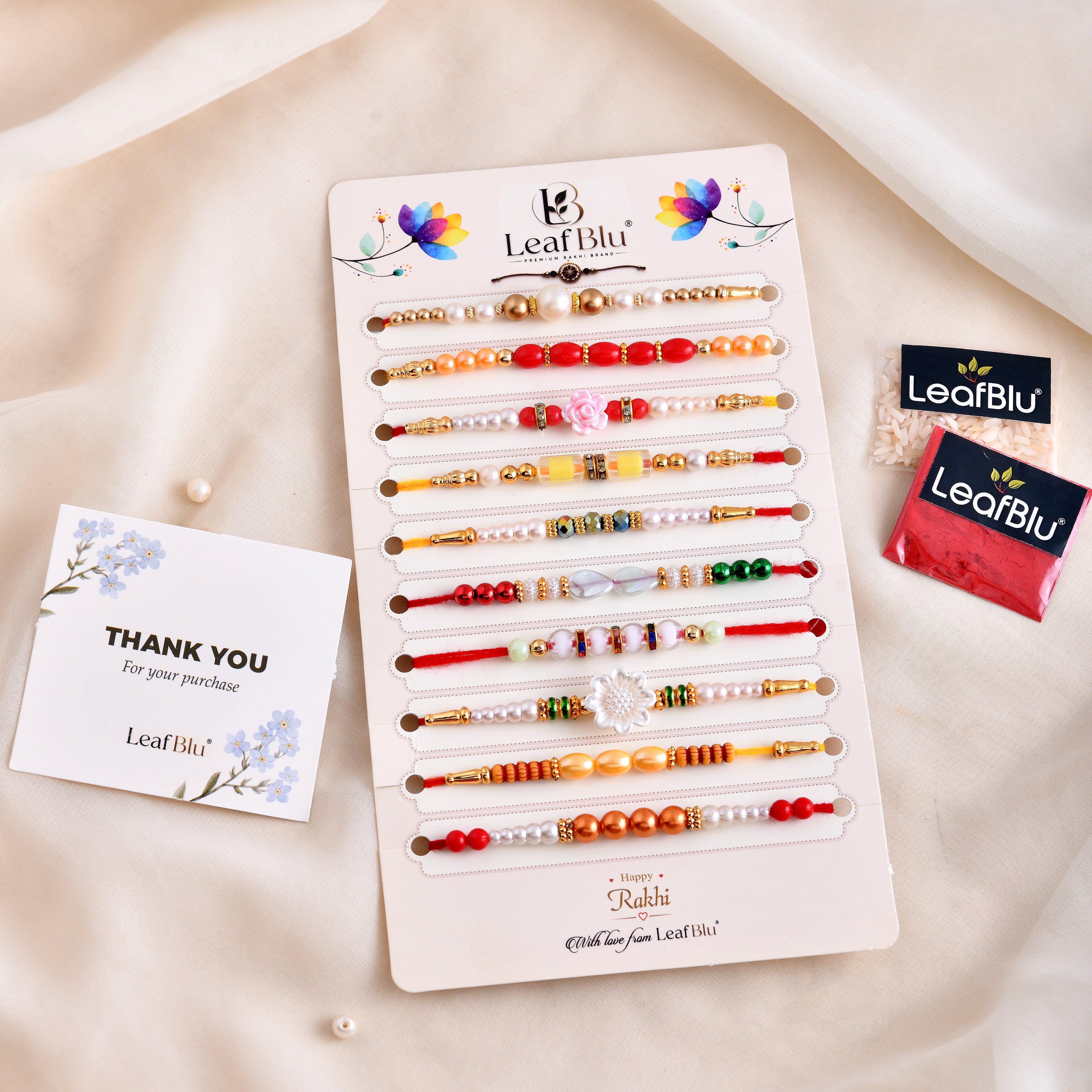 LeafBlu Fancy Rakhi Combo Pack | Premium Pearl & Beaded Rakhi Set