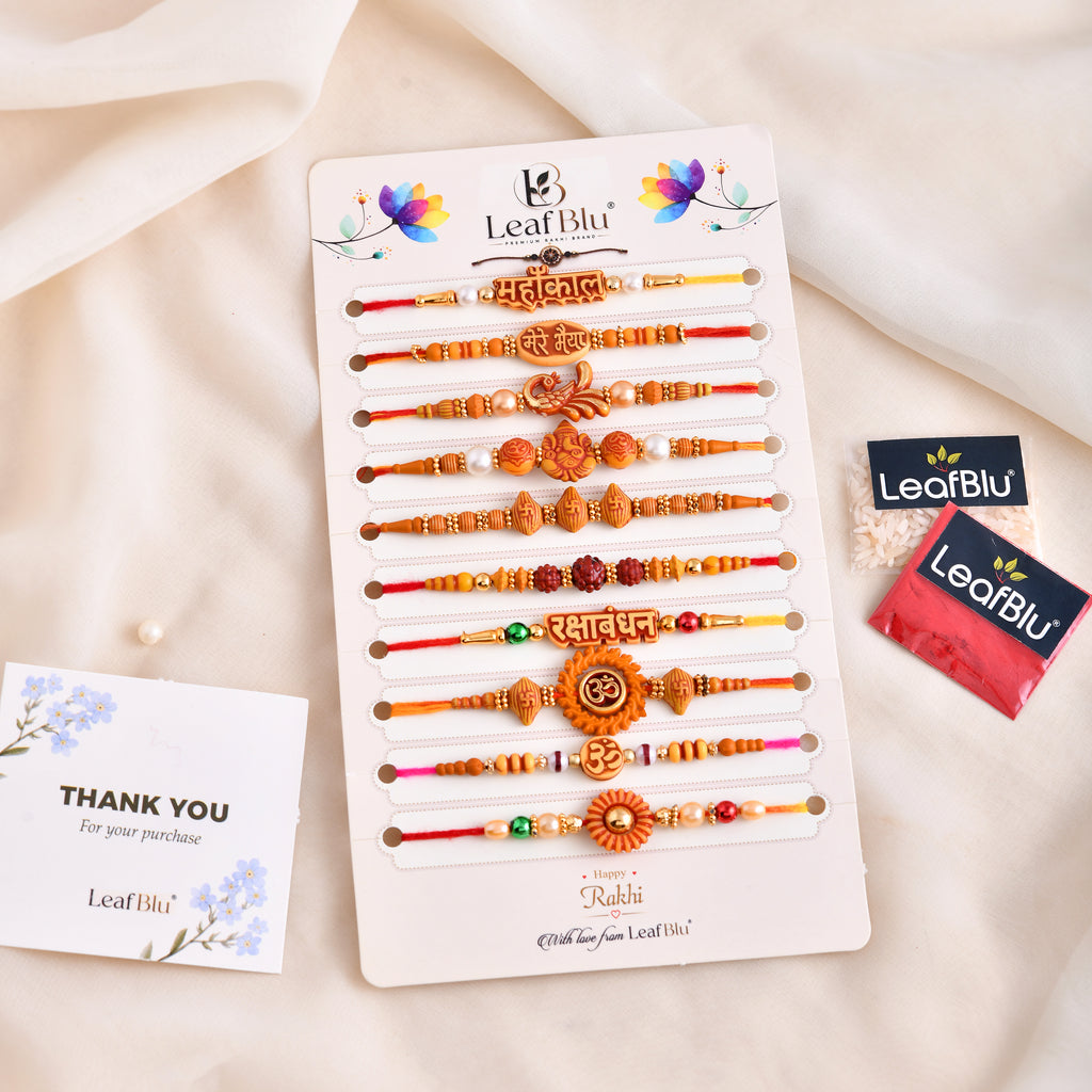 LeafBlu Premium Mahakal Rakhi Combo Set | Pack of 10 Spiritual Designer Rakhis