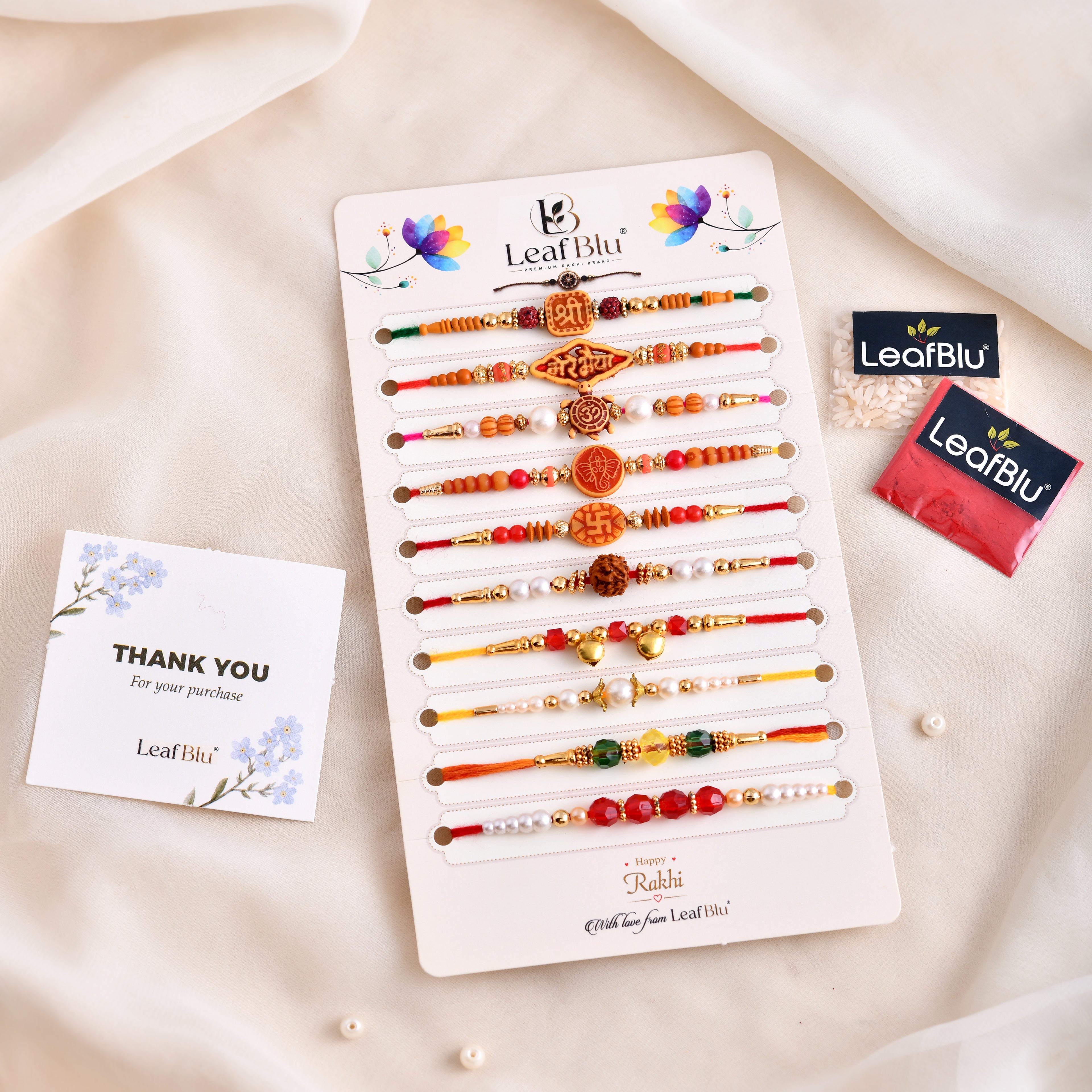 LeafBlu Premium Spiritual Rakhi Combo Set | Pack of 10 Traditional Designer Rakhis