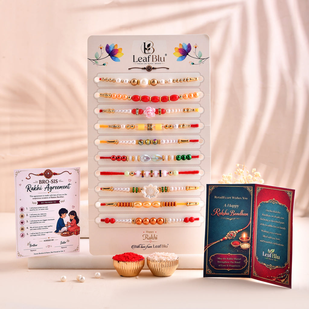 LeafBlu Fancy Rakhi Combo Pack | Premium Pearl & Beaded Rakhi Set