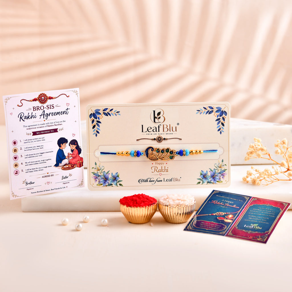 LeafBlu Fancy Designer Rakhi | Peacock Theme Rakhi for Raksha Bandhan