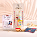 LeafBlu Premium Designer Kundan Bhai Bhabhi Rakhi Lumba Set with Rakhi Agreement Card, Greeting Card & Roli Chawal | Handmade Raksha Bandhan Gift Combo