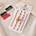 LeafBlu Premium Designer Rakhi Set of 2 for Brother with Rakhi Agreement Card, Greeting Card & Roli Chawal | Handmade Raksha Bandhan Gift Combo