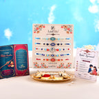 LeafBlu Premium Evil Eye Designer Rakhi Set of 5 for Brother with Rakhi Agreement Card, Greeting Card & Roli Chawal | Handmade Raksha Bandhan Gift Combo