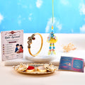LeafBlu Premium Bhai Bhabhi Rakhi Lumba Set with Designer Golden Kada, Rakhi Agreement Card & Greeting Card | Raksha Bandhan Gift Combo