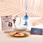 Designer Silver Kada & Bhai Bhabhi Lumba Rakhi Set | Premium Rakhi Combo with Greeting Card & Rakhi Agreement Card