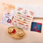 LeafBlu Premium Designer Rakhi Set of 5 for Brother with Rakhi Agreement Card, Greeting Card & Roli Chawal | Handmade Raksha Bandhan Gift Pack