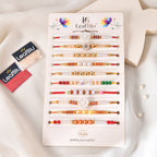 LeafBlu Premium Designer Rakhi Set of 10 for Brother with Rakhi Agreement Card, Greeting Card & Roli Chawal | Handmade Pearl & Floral Raksha Bandhan Gift Combo