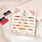LeafBlu Premium Designer Rakhi Set of 5 for Brother with Rakhi Agreement Card, Greeting Card & Roli Chawal | Handmade Raksha Bandhan Gift Pack
